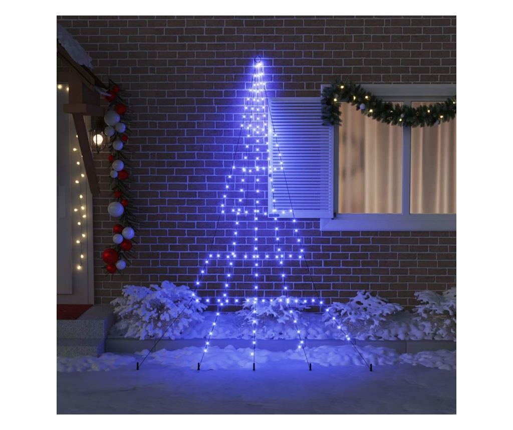 LED коледна елха с колчета за земя Синьо 306 см Метал - 3