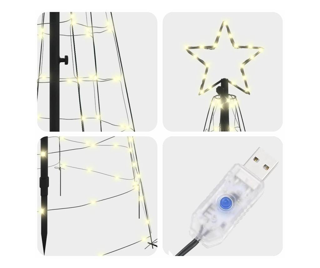 LED коледна елха с колчета за земя Топло бяло 250 cm Желязо - 4
