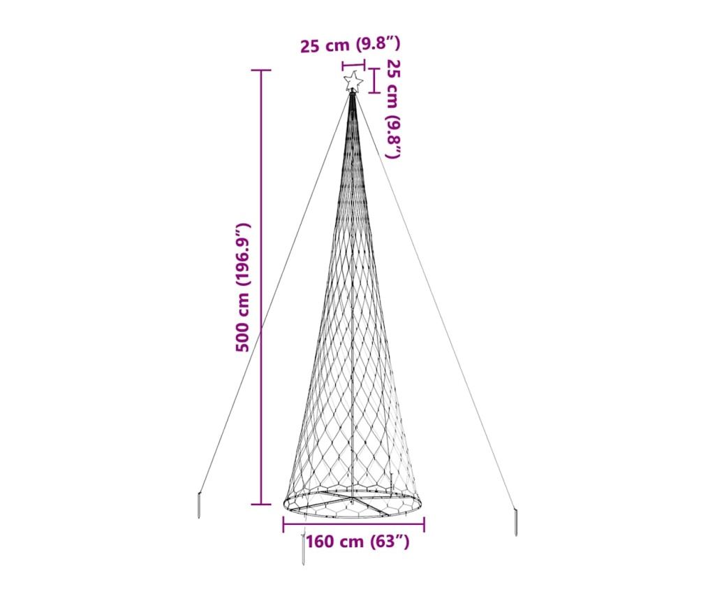 LED Коледна Елха с 555 LED светодиода Топло бяло 500 cm Метал - 8