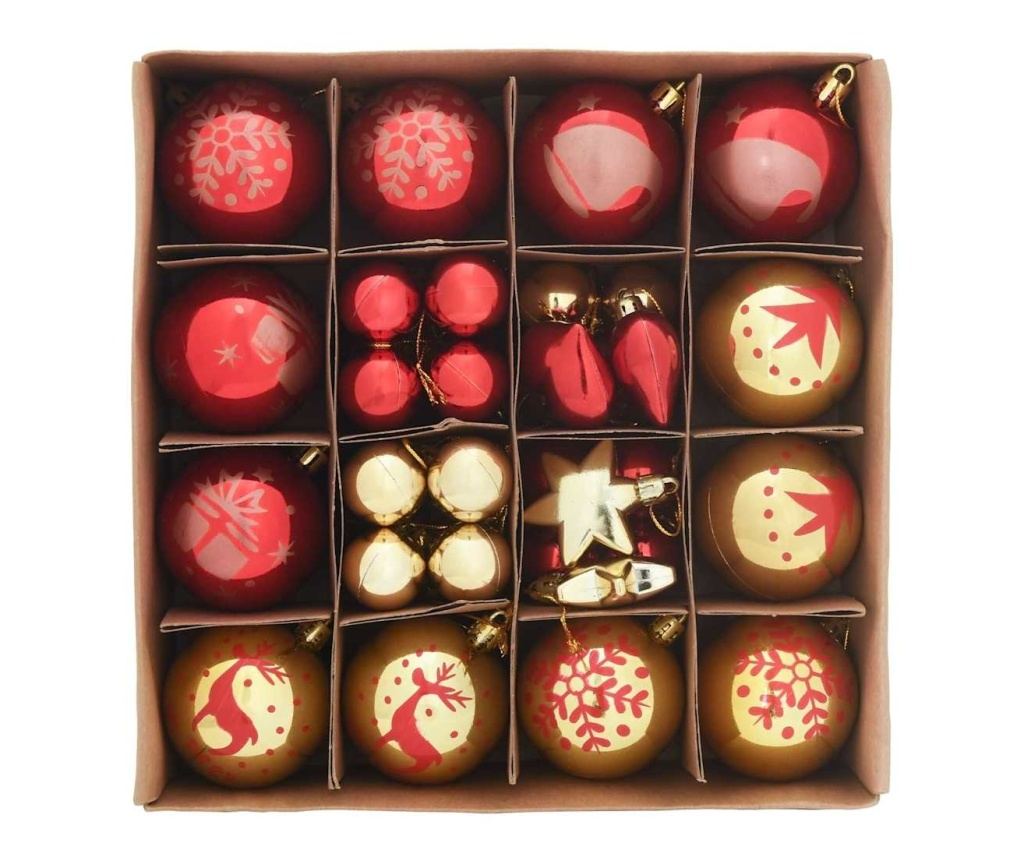 Комплект коледни топки 40 pcs Златно и червено Пластмаса - 3