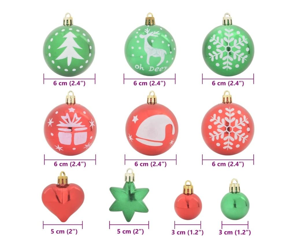 Комплект коледни топки 40 pcs Червено и зелено Пластмаса - 6