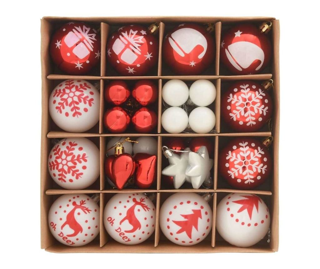 Комплект коледни топки 40 pcs Червено и бяло Пластмаса - 3