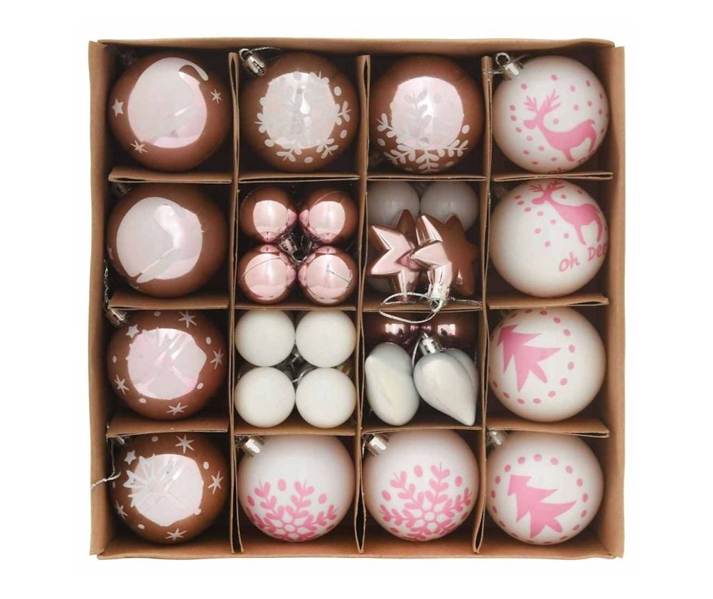 Комплект коледни топки 40 pcs Бяло и розово Пластмаса - 3