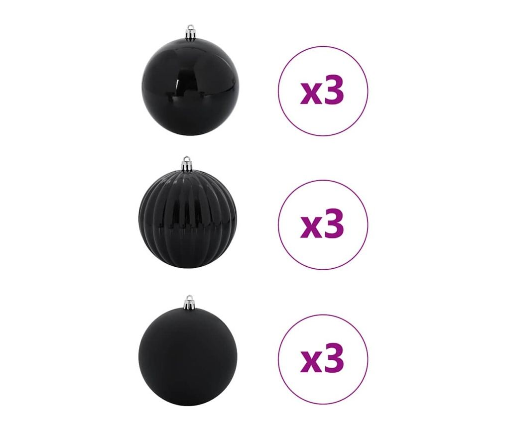 Комплект коледни топки XL 9 pcs Черно Пластмаса - 3