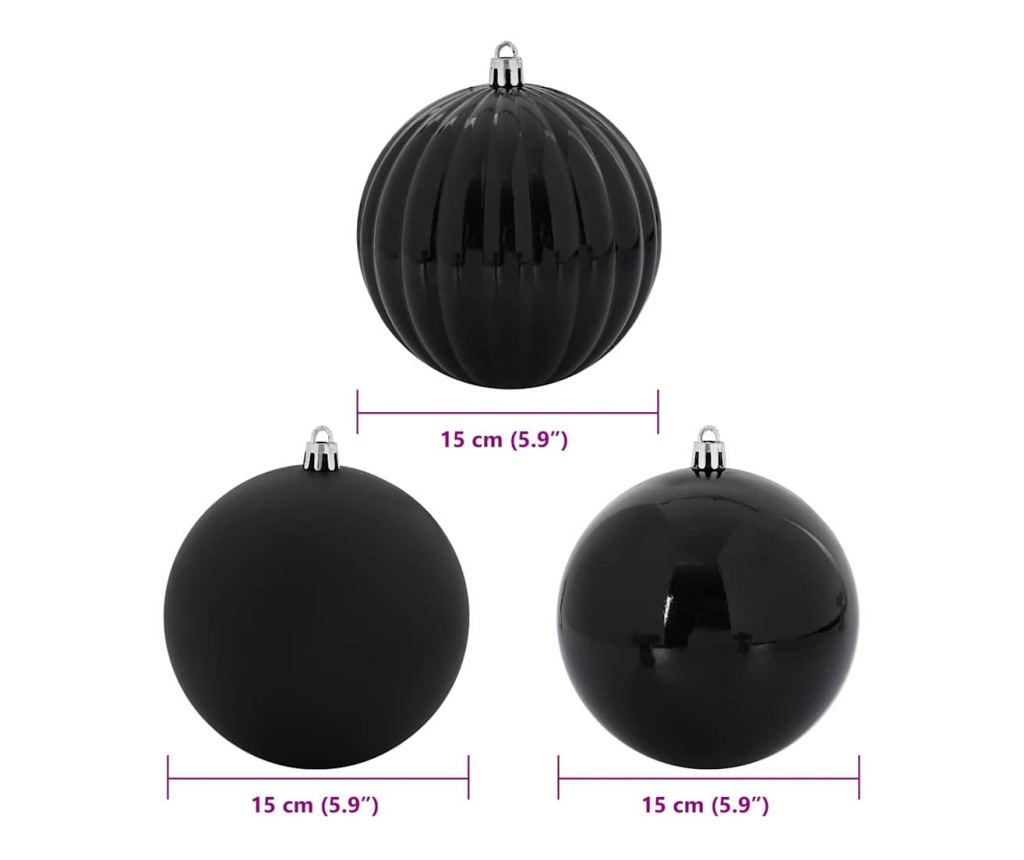 Комплект коледни топки XL 9 pcs Черно Пластмаса - 5