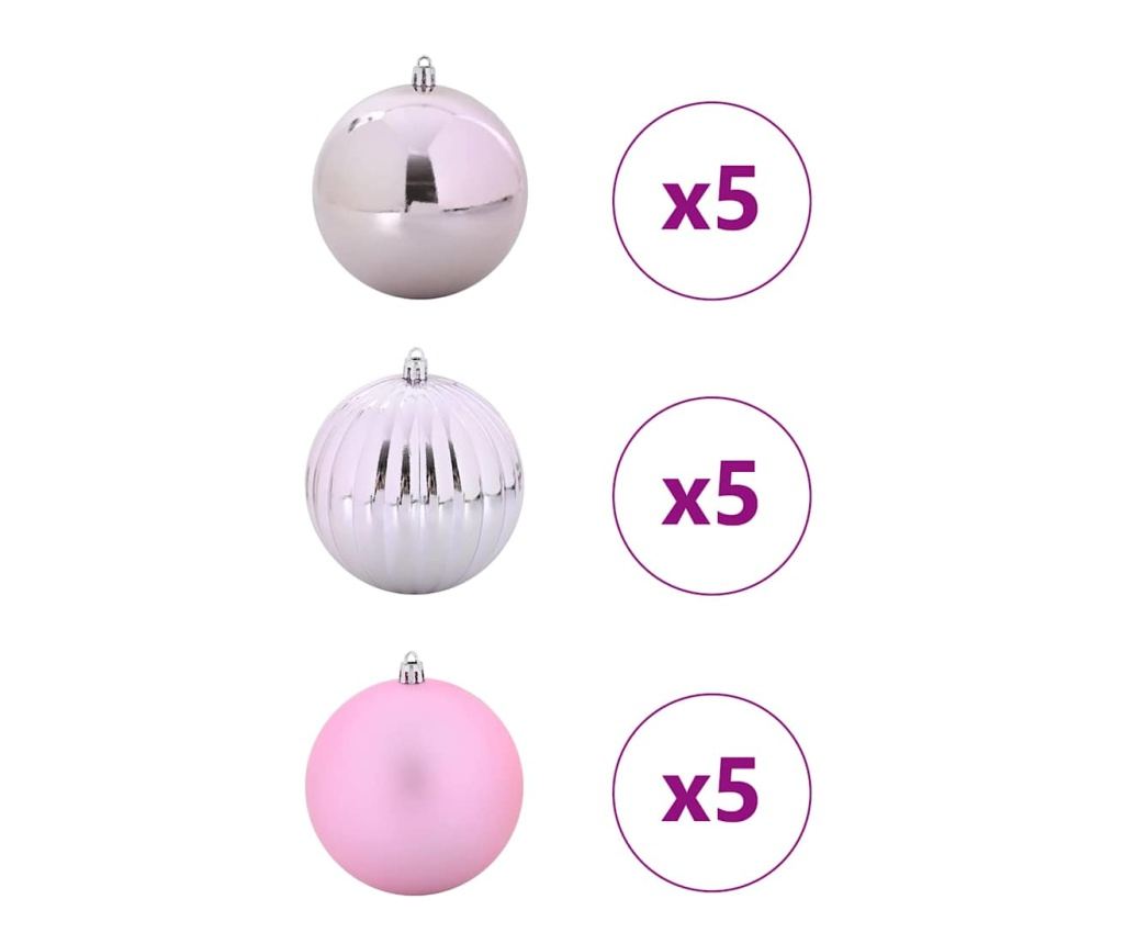 Комплект коледни топки XL 15 pcs Розово Пластмаса - 3