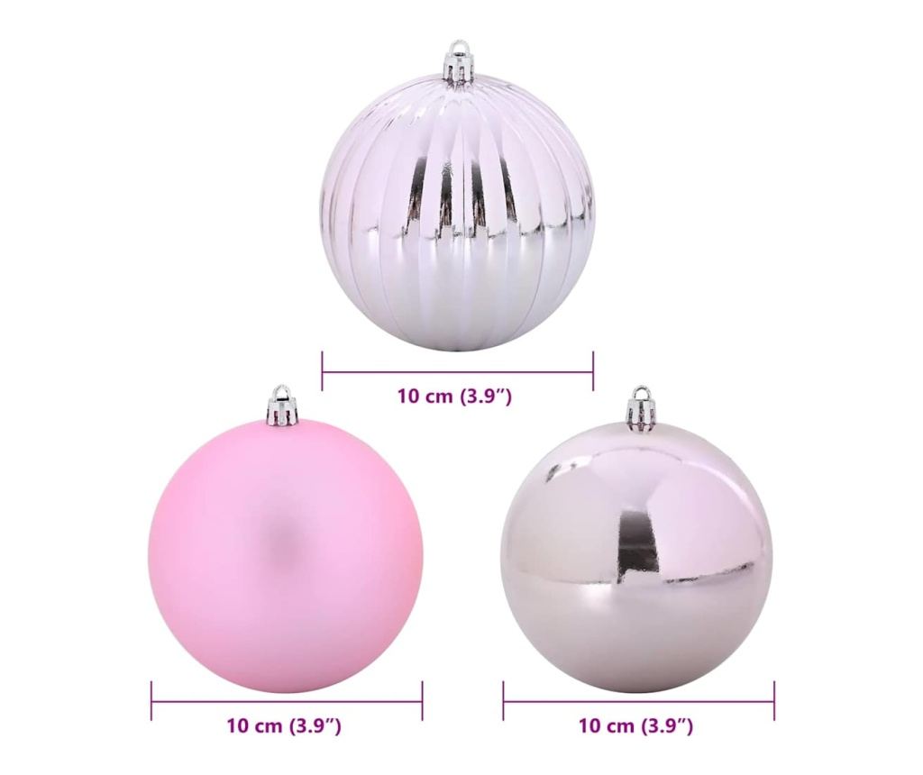 Комплект коледни топки XL 15 pcs Розово Пластмаса - 5