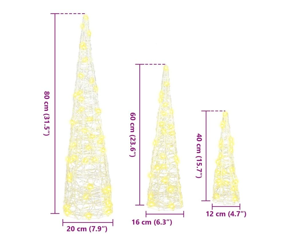 Коледно дърво 3 pcs Топло бяло 20 x 20 x 80 см Акрил - 9