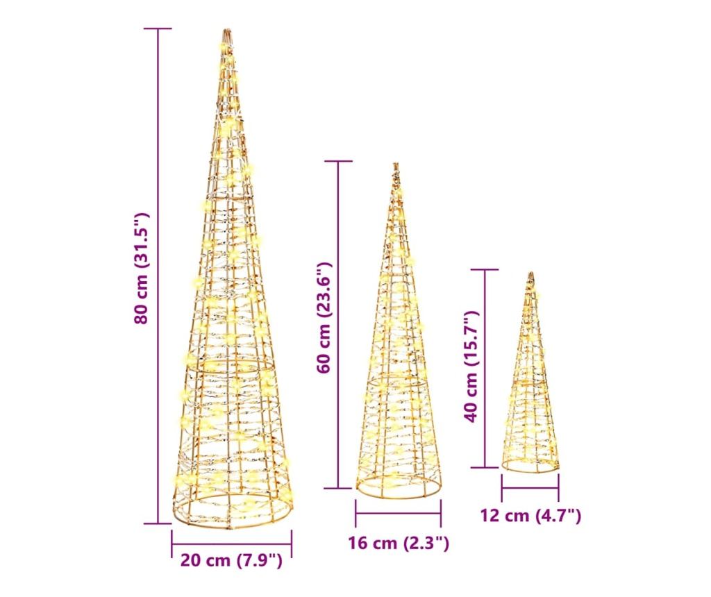 Коледно дърво 3 pcs Топло бяло 20 х 20 х 80 см PET - 9