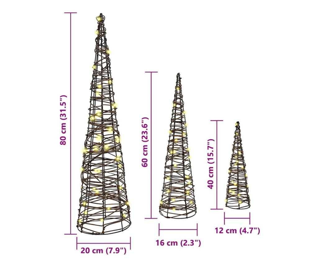 Коледно дърво 3 pcs Топло бяло 20 х 20 х 80 см Ратан - 9
