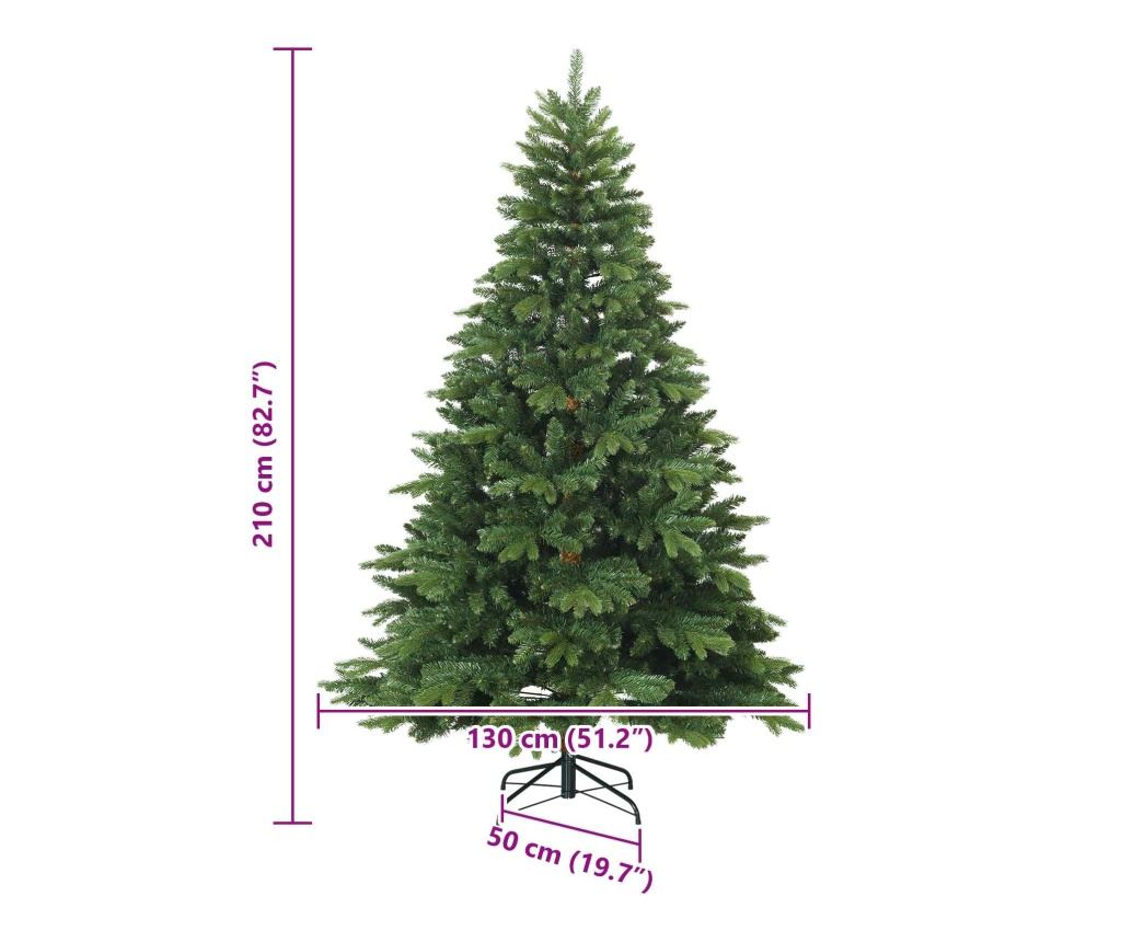 Изкуствено коледно дърво с хингед с поставка Зелен 210 cm - 8