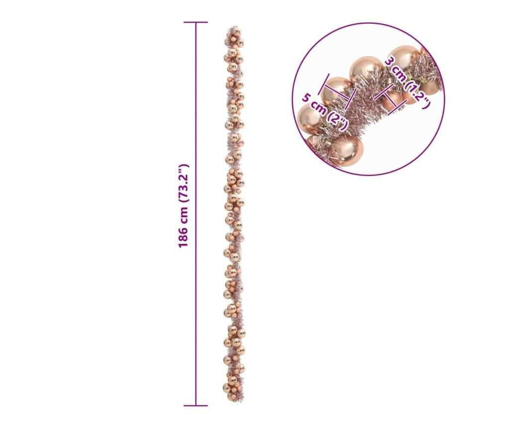 Коледна гирлянда с топки Розово злато 186 см Полистирен - 6