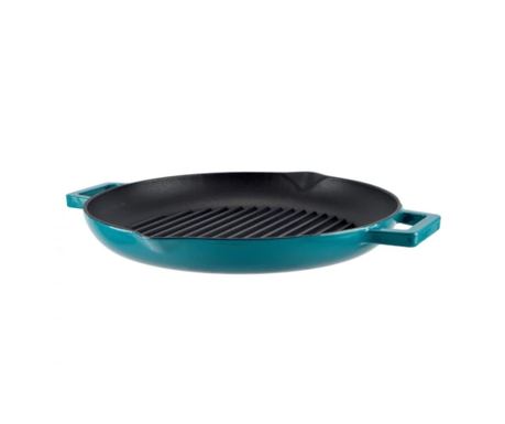 31 cm Tirkizna Lijevano Željezna Grill Tava s Drškama Perfect Home 17817, idealna za roštiljanje mesa i povrća na svim izvorima 