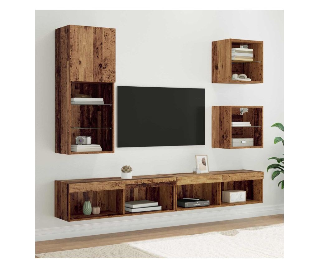 ТВ стенни единици с LED 5 pcs Старо дърво Инженерно дърво - 2