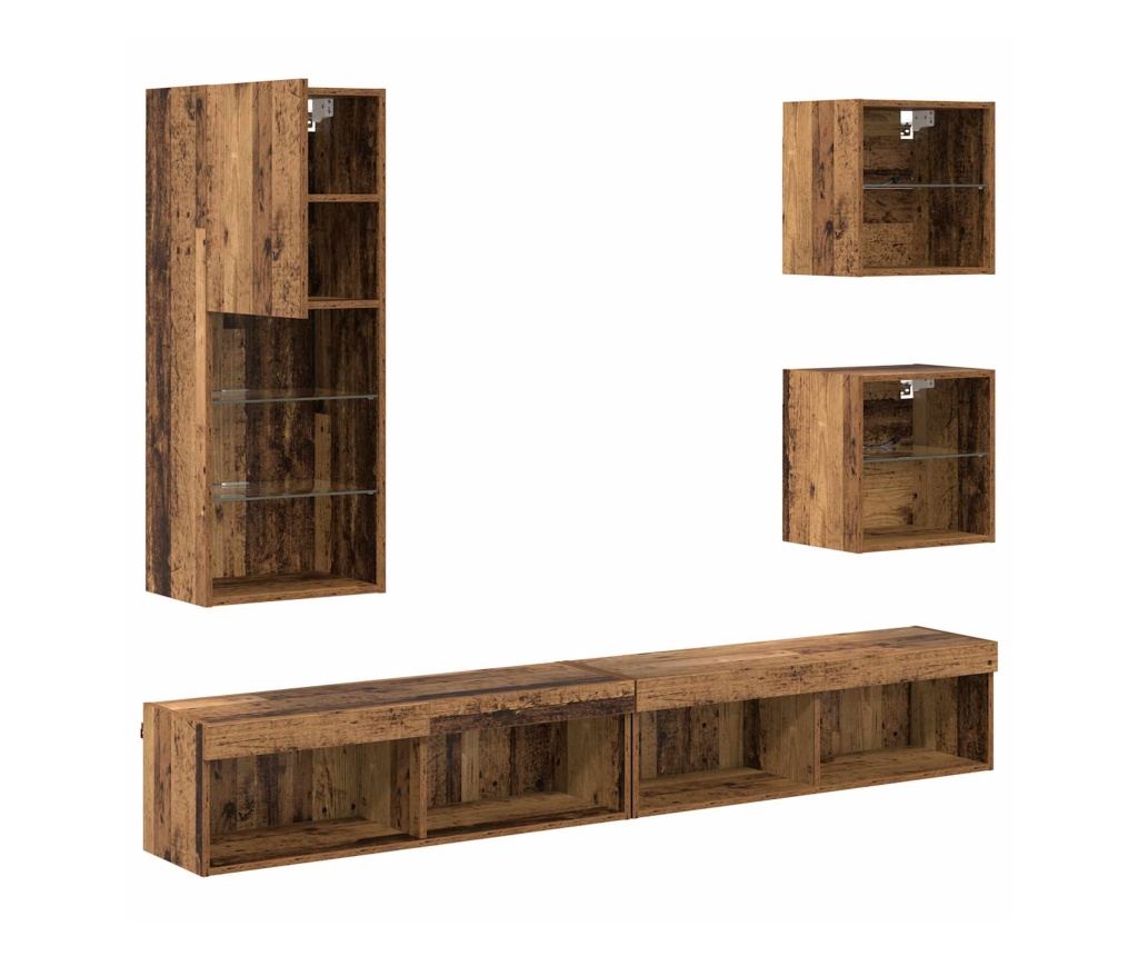 ТВ стенни единици с LED 5 pcs Старо дърво Инженерно дърво - 8