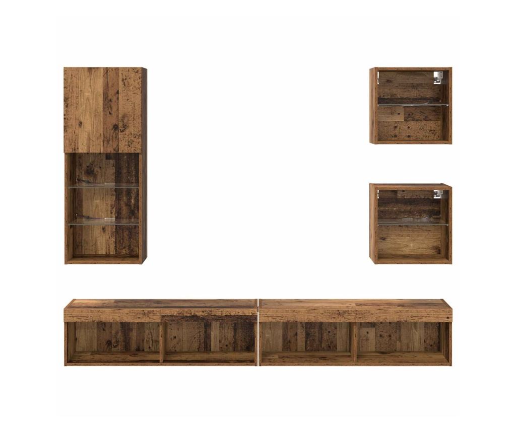 ТВ стенни единици с LED 5 pcs Старо дърво Инженерно дърво - 9