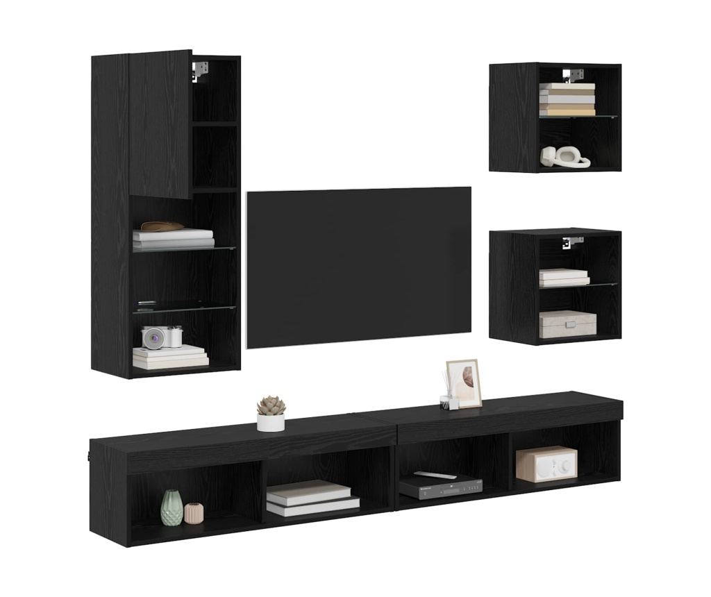 ТВ стенни единици с LED 5 pcs Черния дъб Инженерно дърво - 3