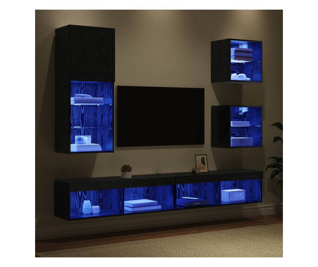 ТВ стенни единици с LED 5 pcs Черния дъб Инженерно дърво - 5