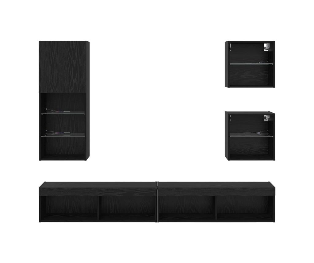 ТВ стенни единици с LED 5 pcs Черния дъб Инженерно дърво - 9