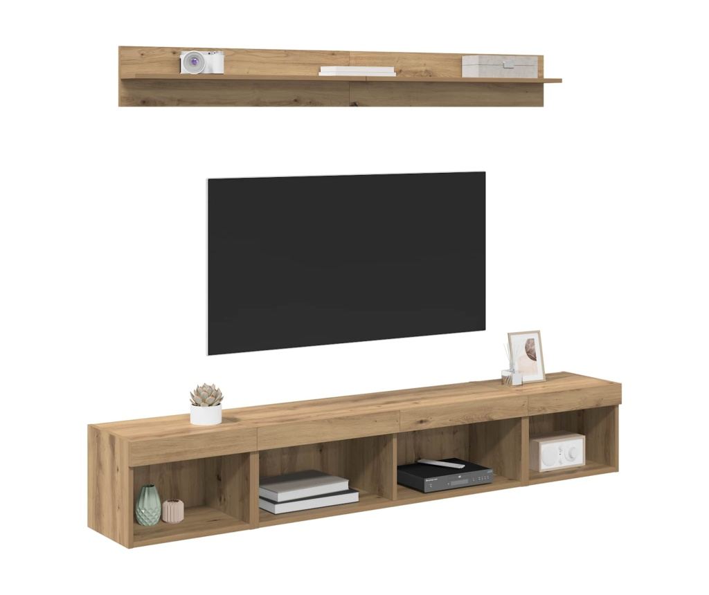 Комплект за стена на телевизор с LED 5 pcs Дъб Инженерно дърво - 3