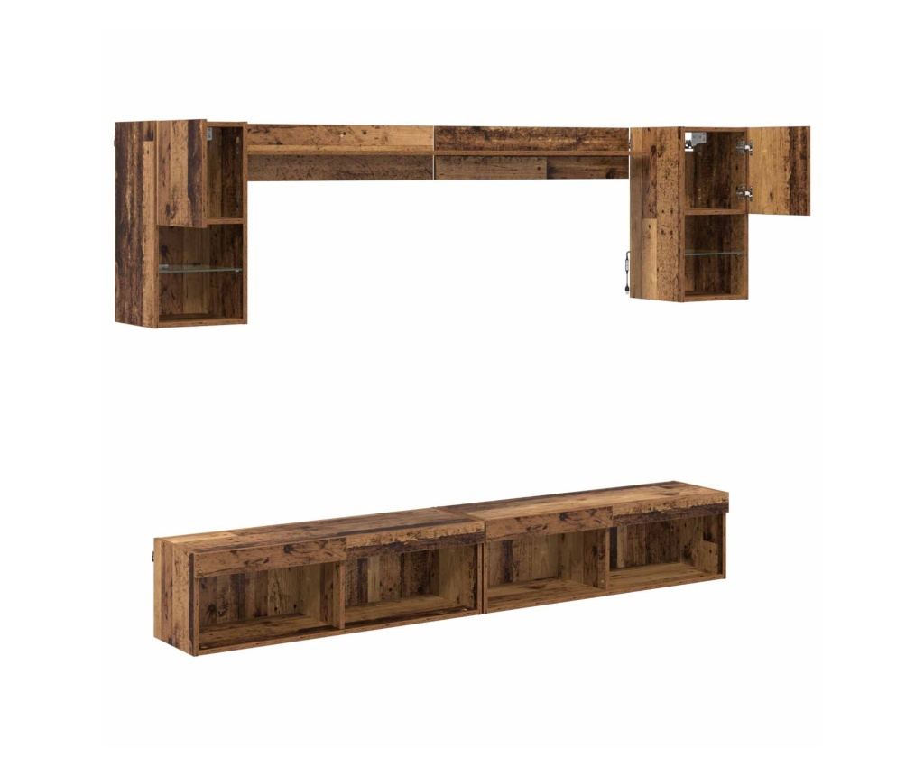 ТВ стенни единици с LED с LED 6 pcs Старо дърво Инженерно дърво - 8