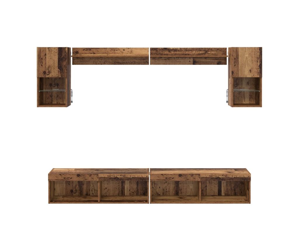 ТВ стенни единици с LED с LED 6 pcs Старо дърво Инженерно дърво - 9