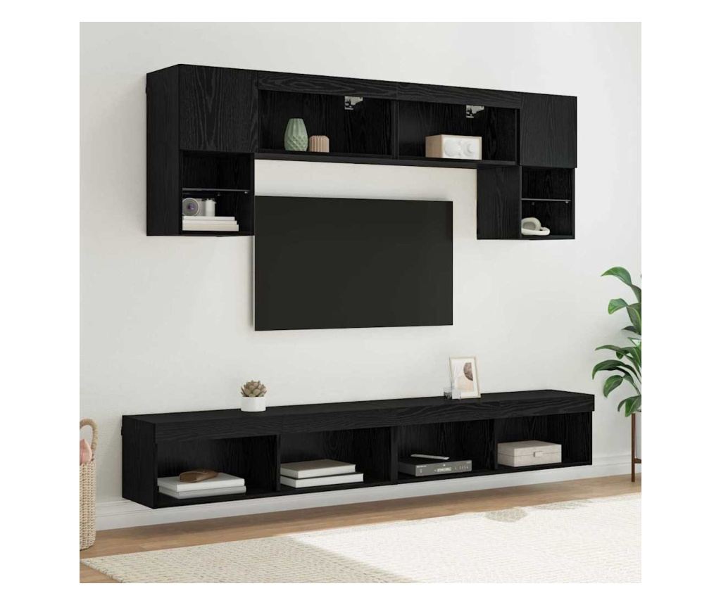 ТВ стенни единици с LED 6 pcs Черния дъб Инженерно дърво - 2