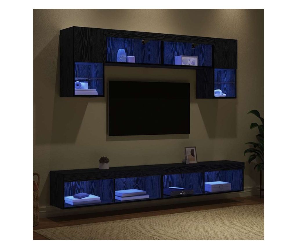 ТВ стенни единици с LED 6 pcs Черния дъб Инженерно дърво - 5