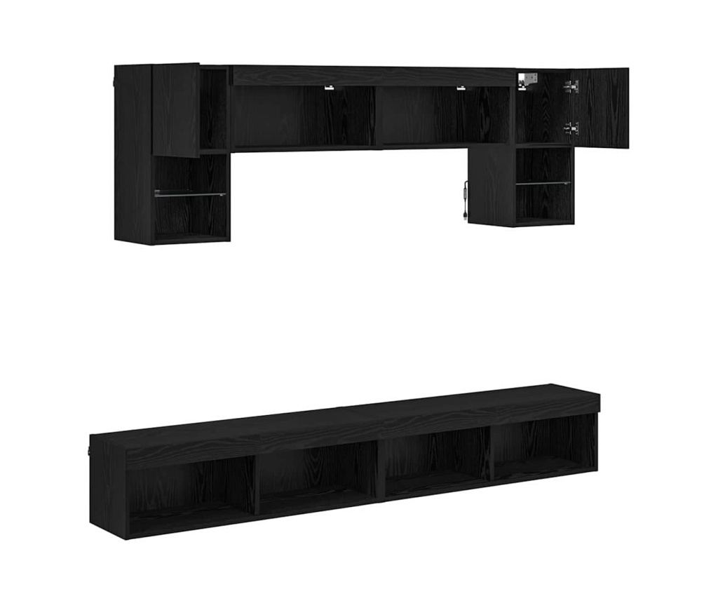 ТВ стенни единици с LED 6 pcs Черния дъб Инженерно дърво - 8