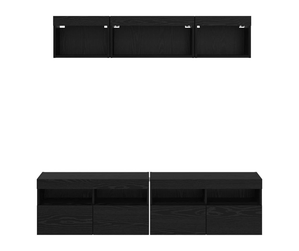 ТВ стенни единици с LED с LED 5 pcs Черния дъб 80 х 30 х 40 см - 9
