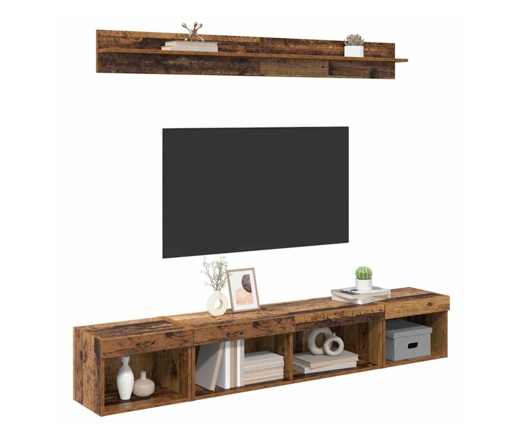 Комплект за стена на телевизор с LED 5 pcs Старо дърво - 3