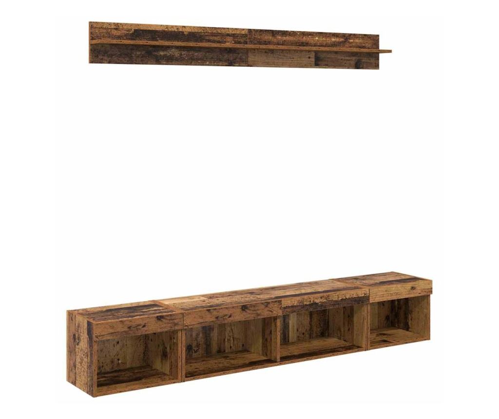 Комплект за стена на телевизор с LED 5 pcs Старо дърво - 4