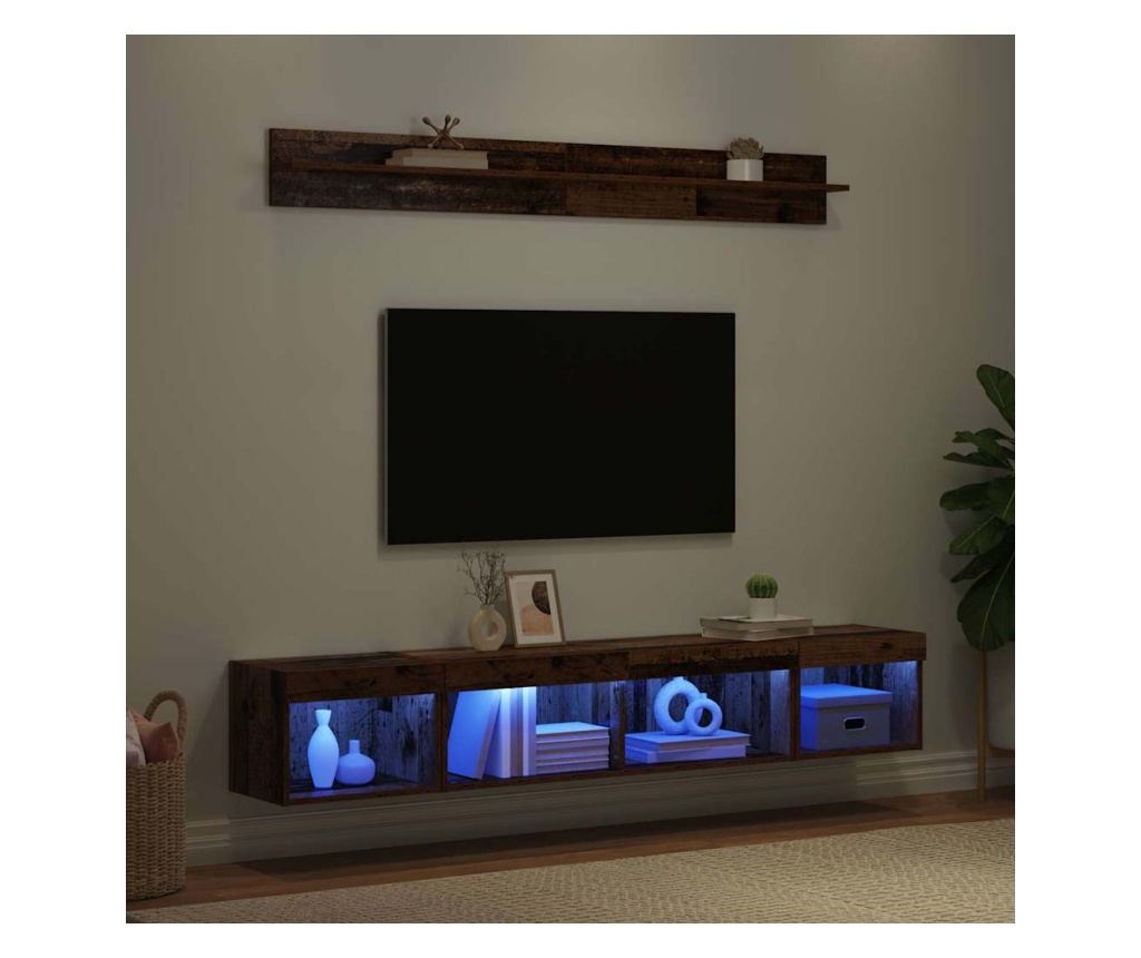 Комплект за стена на телевизор с LED 5 pcs Старо дърво - 5