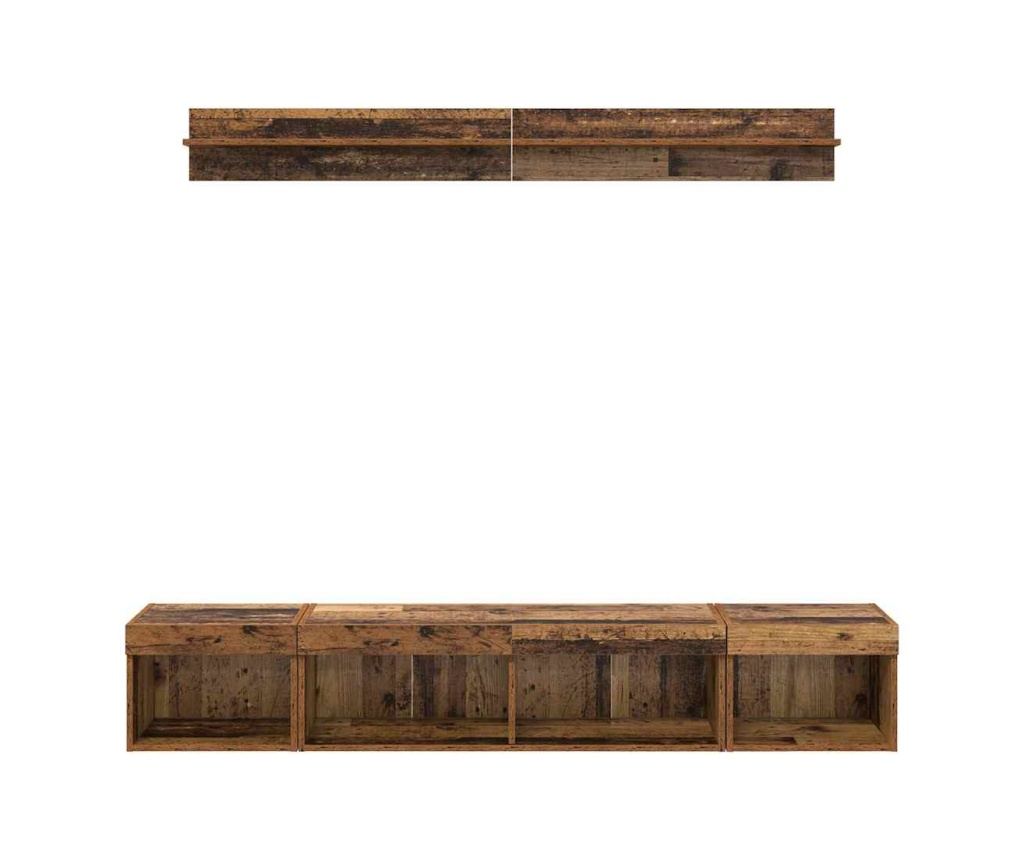 Комплект за стена на телевизор с LED 5 pcs Старо дърво - 9