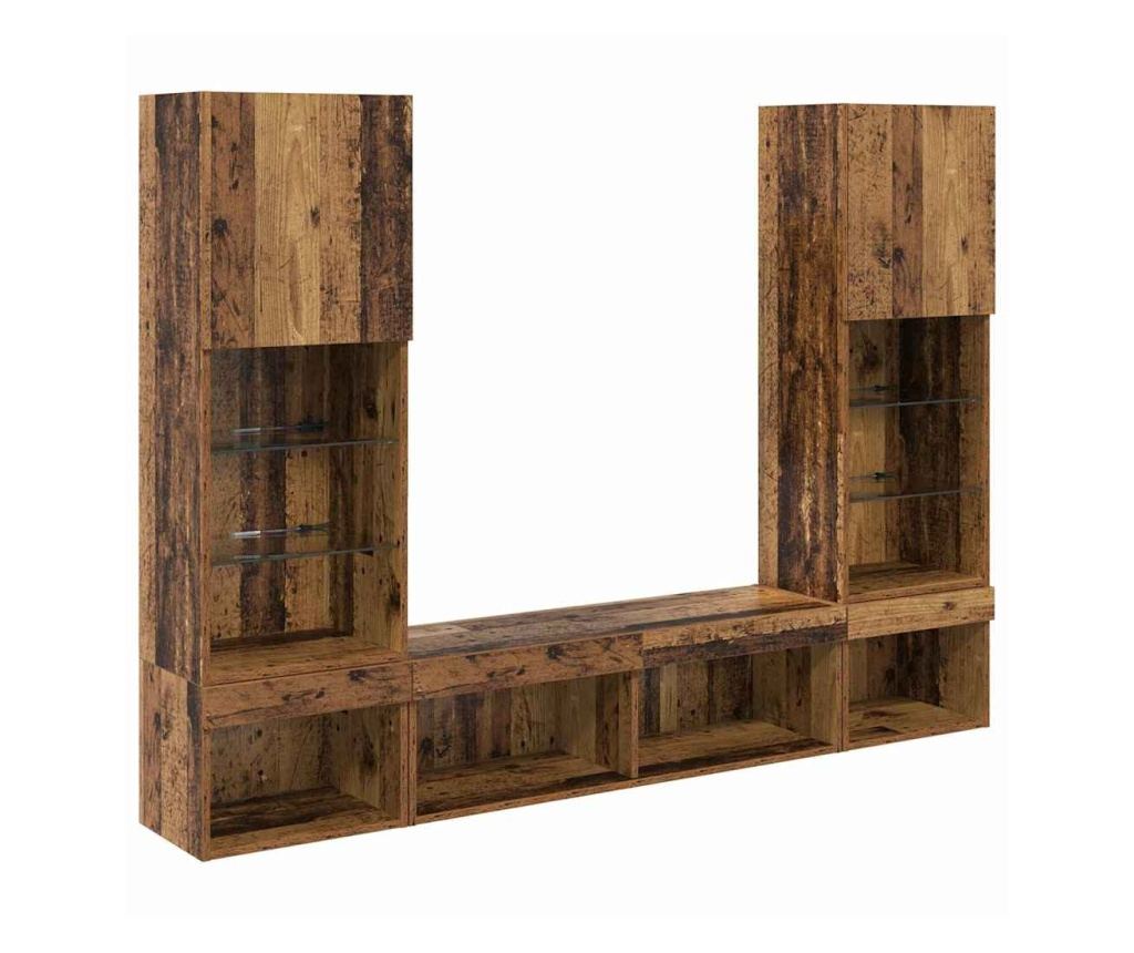 ТВ стенни единици с LED с LED 5 pcs Старо дърво Инженерно дърво - 4