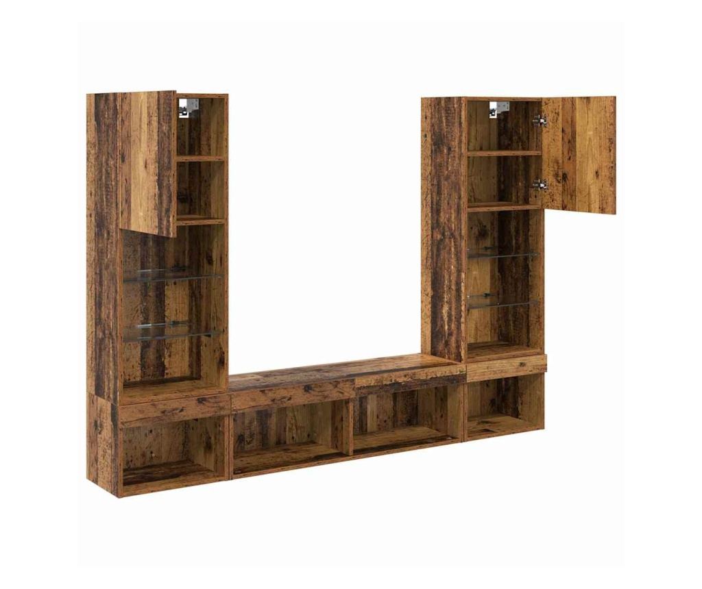 ТВ стенни единици с LED с LED 5 pcs Старо дърво Инженерно дърво - 9