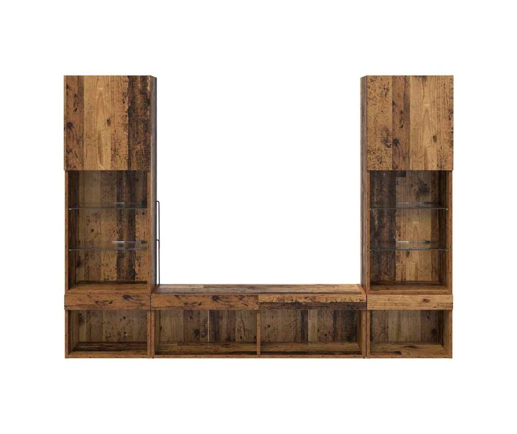 ТВ стенни единици с LED с LED 5 pcs Старо дърво Инженерно дърво - 10