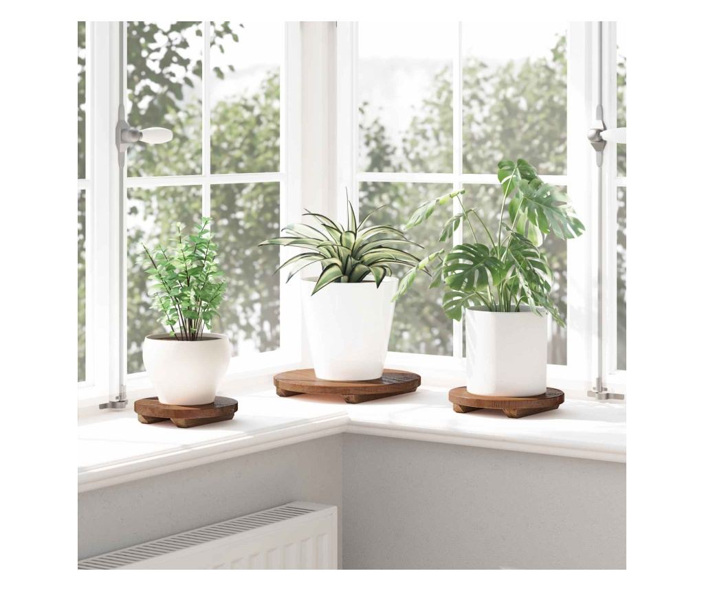 Стол за растения 3 pcs Кафяво Махагоново дърво - 3