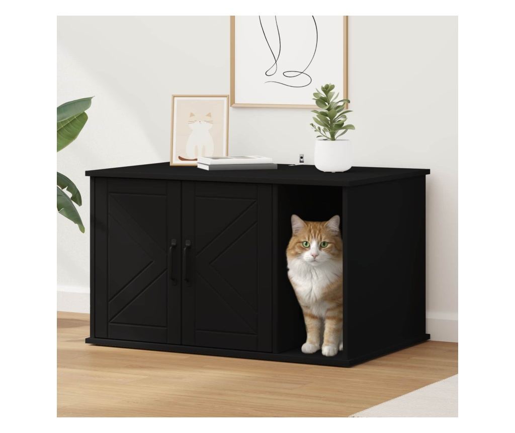 Къща за котки Черно 85 x 55 x 50 см Инженерно дърво - 2