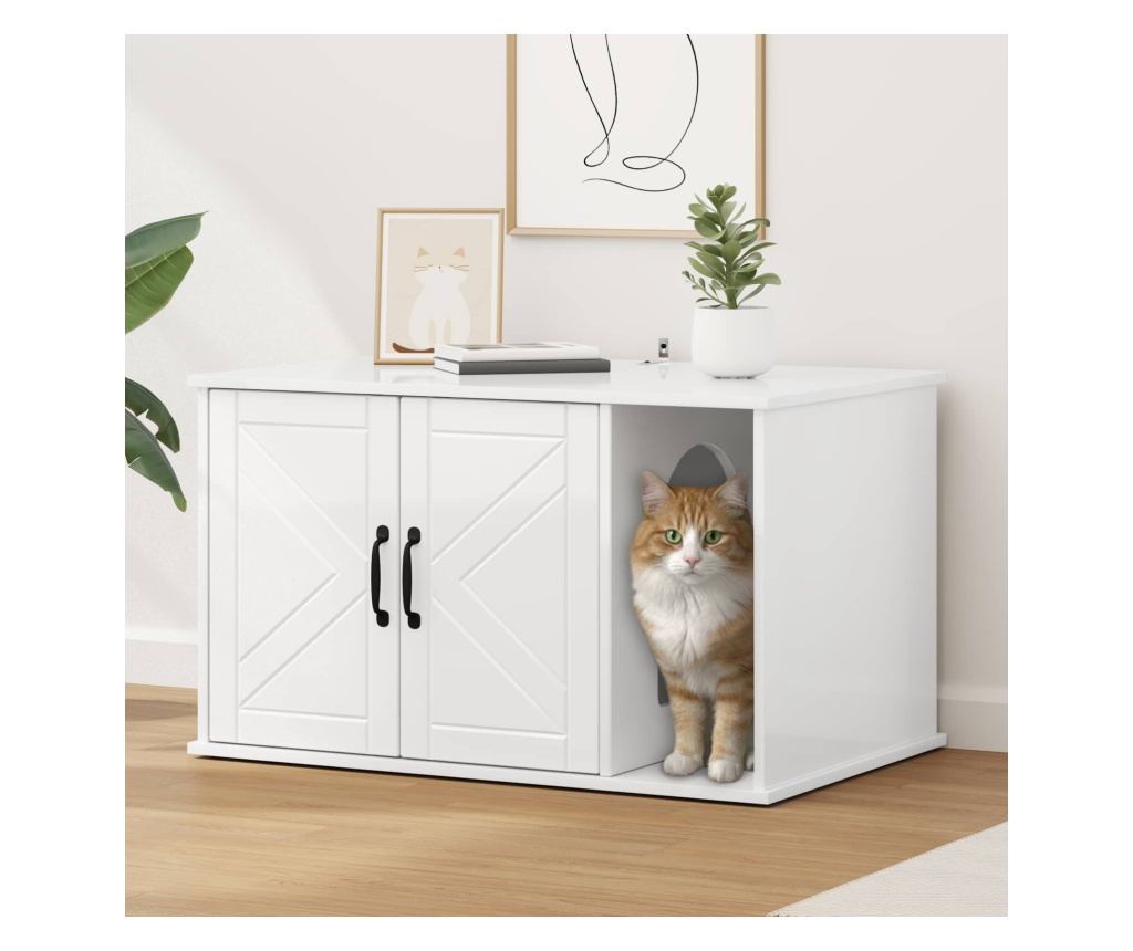 Къща за котки Гланц бяло 85 x 55 x 50 см Инженерно дърво - 2