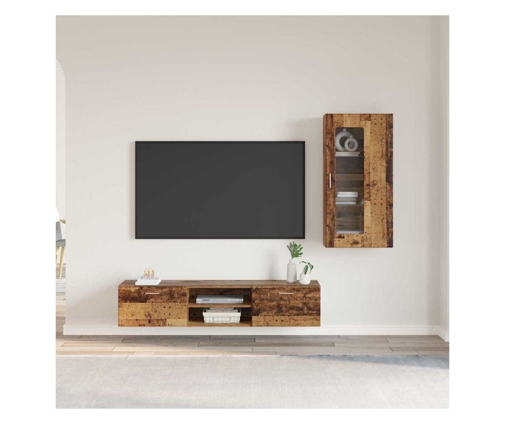 Комплект ТВ шкаф с чекмедже FLORIN Старо дърво Инженерно дърво - 2