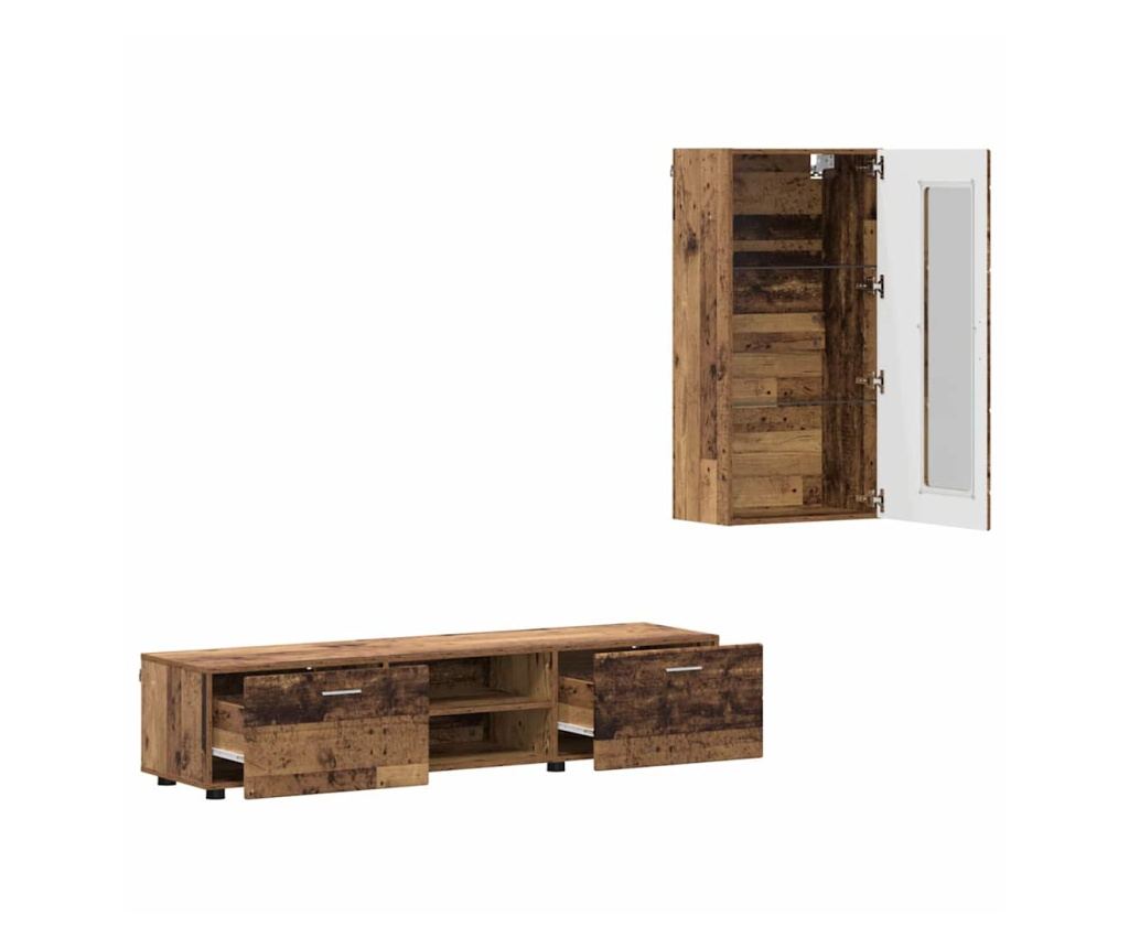 Комплект ТВ шкаф с чекмедже FLORIN Старо дърво Инженерно дърво - 5