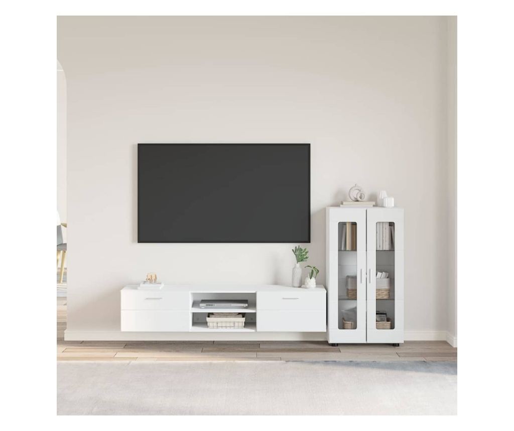 Комплект ТВ шкаф с чекмедже с рафт FLORIN Бяло Инженерно дърво - 2