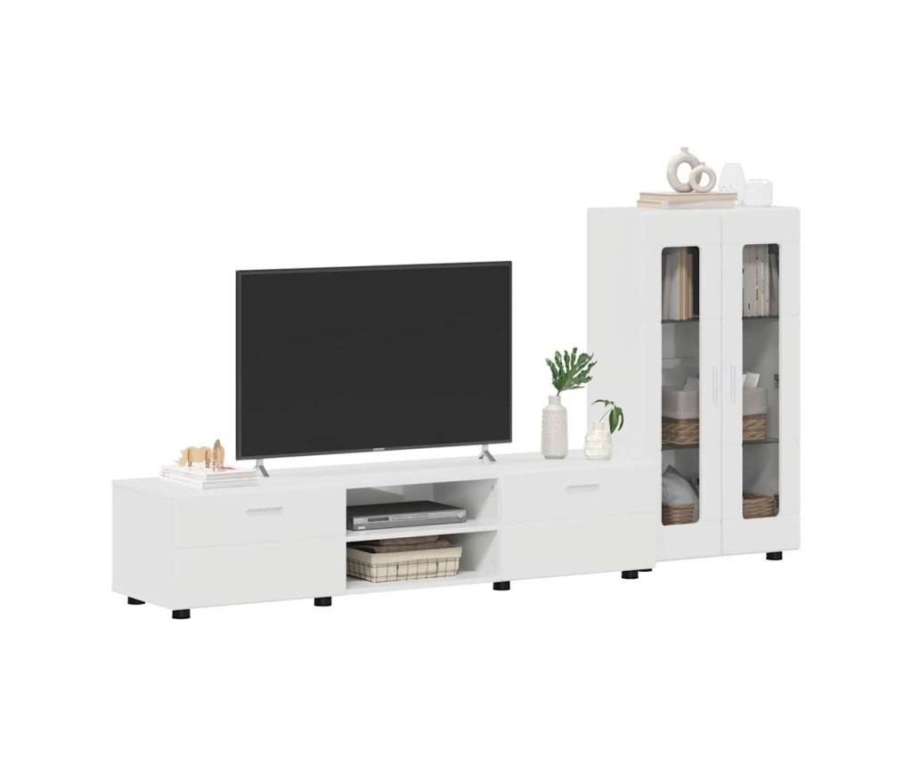 Комплект ТВ шкаф с чекмедже FLORIN Лъскаво бяло Инженерно дърво - 3