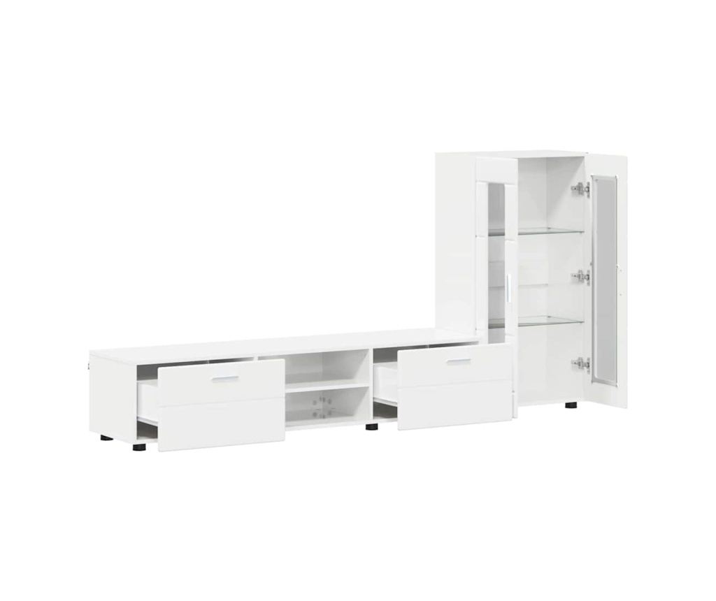 Комплект ТВ шкаф с чекмедже FLORIN Лъскаво бяло Инженерно дърво - 5