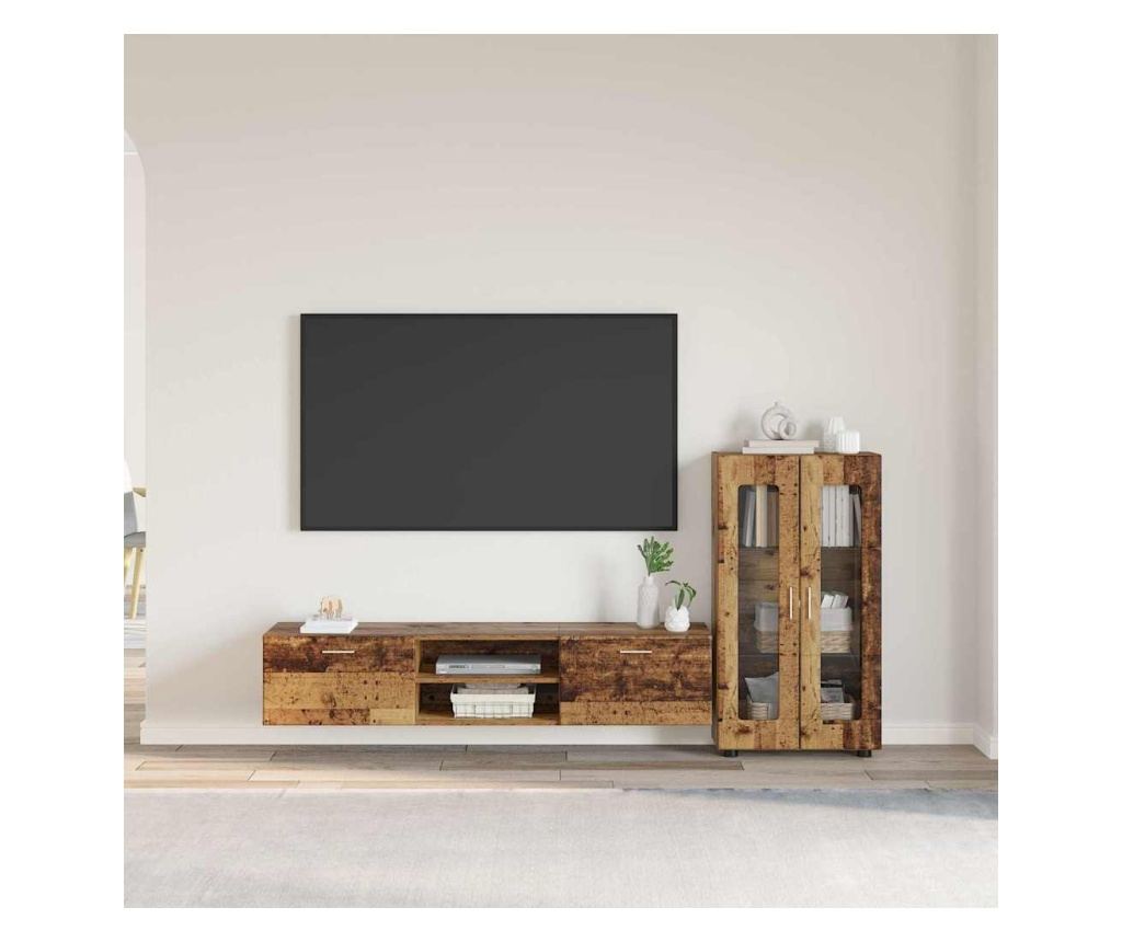 Комплект ТВ шкаф с чекмедже FLORIN Старо дърво Инженерно дърво - 2