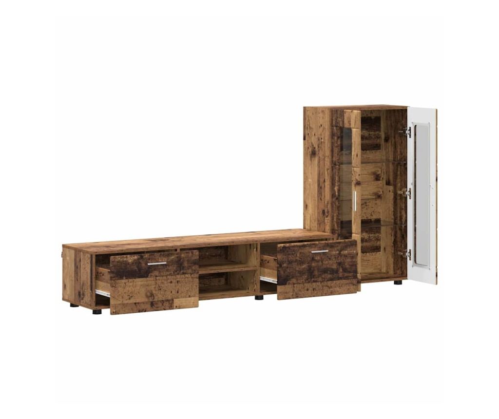 Комплект ТВ шкаф с чекмедже FLORIN Старо дърво Инженерно дърво - 5