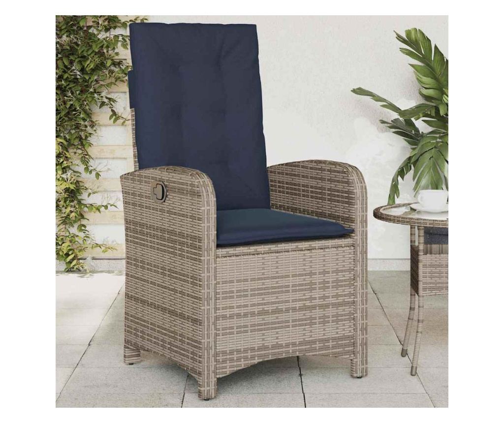 Накланящи градински столове с възглавници 2 бр, полиратан, сиви - 3