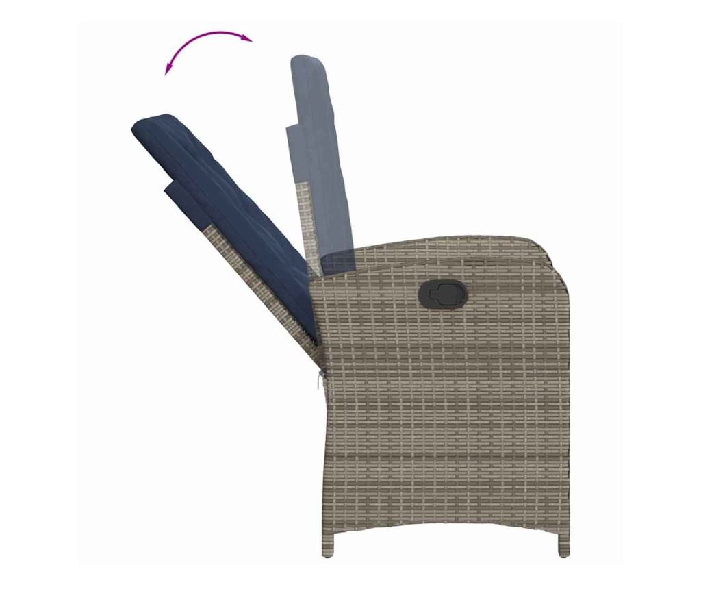 Накланящи градински столове с възглавници 2 бр, полиратан, сиви - 8