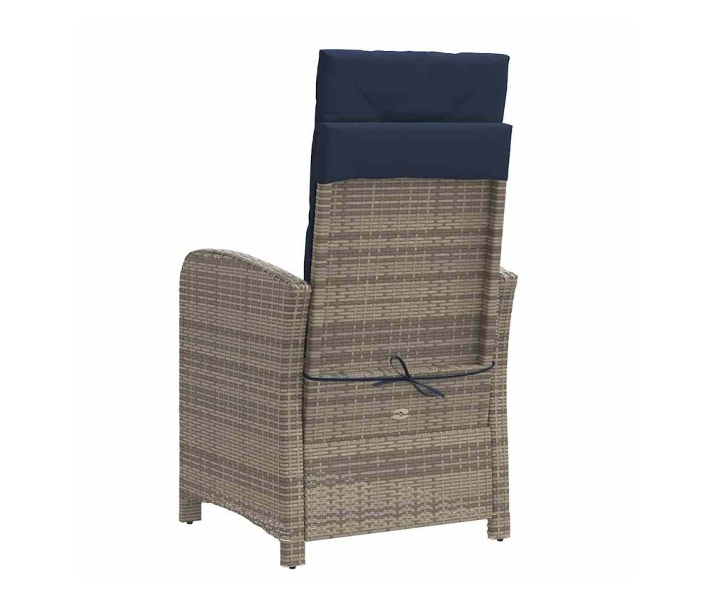 Накланящ се градински стол с опора за крака, сив, полиратан - 6